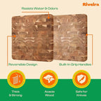 Riveira Acacia Wood Cutting Board – Gourmet Acacia Grandeur: 14 x 14 Wooden Cutting Board – Natural Wooden Cutting Boards For Kitchen Decorative – Innovative Juice Grooves Acacia Wooden Chopping Board