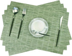 PIGCHCY Countryside Placemats Set of 4 Woven Heat Resistant Placemats Washable Easy to Clean Table Mats for Dining Room and Decor (Pear Green)