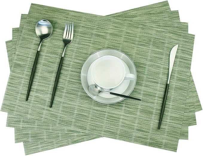 PIGCHCY Countryside Placemats Set of 6 Woven Heat Resistant Placemats Washable Easy to Clean Table Mats for Dining Room and Decor (Pear Green)
