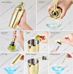 Cocktail Shaker Set Bartender Kit - 11 Pcs Bar Tool Set with Bamboo Stand & All Bar Accessories: Martini Shaker, Strainer,Jigger, Muddler, Mixer Spoon Barware Kit, for Bar, Home Lounge & Party(Gold)