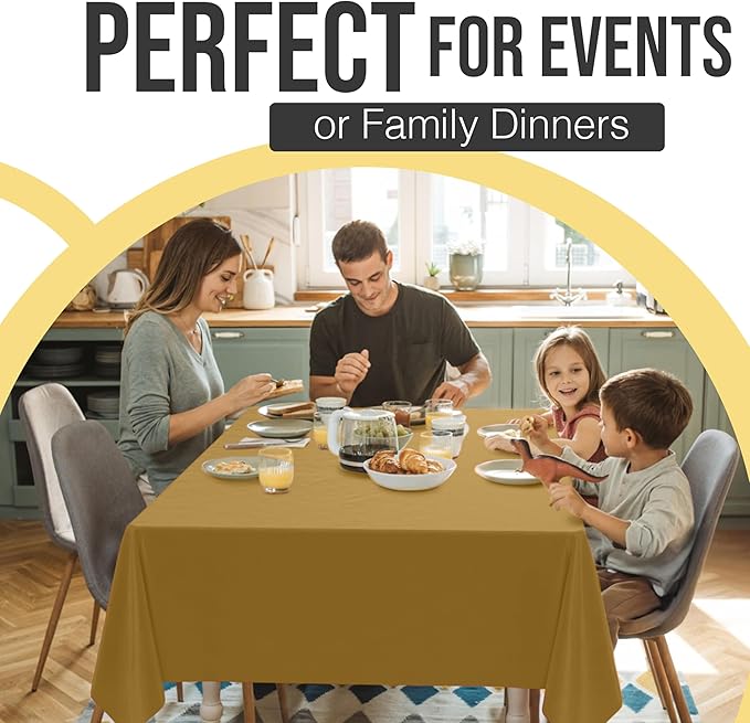 Exquisite 66% Thicker Premium Plastic Table Cloth Rectangle Table Cover 0.5 Mil 12 Pack Gold Table Cloth 54 Inch x 108 Inch Disposable Tablecloth Won't Tear Easily Like Cheap Thin Brands