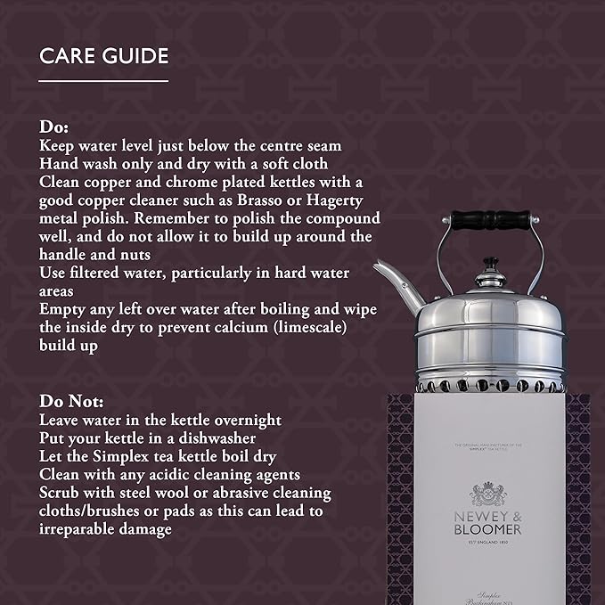 Newey & Bloomer Buckingham No. 3 Tea Kettle, 1.9 Qt. - Solid Copper Body & Chrome-Plated Finish, Heat-Resistant Beechwood Handle - Vintage-Inspired Kitchen Necessity, Gas Stove Compatible