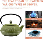 Cast Iron Teapot Tea Kettle with Stainless Steel Infuser for Stovetop Safe Coated with Enameled Interior Japanese Green Tetsubin for Loose Tea(30.4oz/900ml)