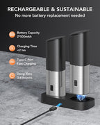 FORLIM Gravity Electric Salt and Pepper Grinder Set, Upgraded Large Capacity, USB Rechargeable Automatic One Hand Operated, Adjustable Coarseness, Auto Dust Lid, LED Light(Stain Steel Black)