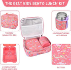 Bento Lunch Box Set With 10oz Soup Thermo, Leak-proof Lunch Containers with 4 Compartment, Kids Hot Thermo Food Jar/Insulation Lunch Bag, Food Containers for School（Mermaid）