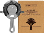 A Bar Above 4-Prong Cocktail Strainer, Stainless Steel Strainer with High-Density Spring for Smooth Drink Pouring, Fits Boston Shakers and Mixing Glasses, Bar Accessories, Black