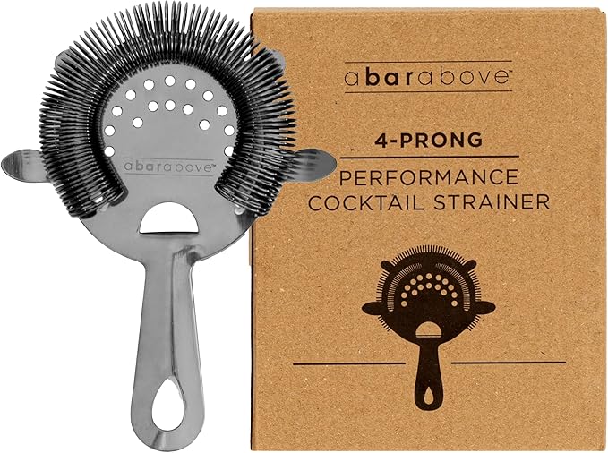 A Bar Above 4-Prong Cocktail Strainer, Stainless Steel Strainer with High-Density Spring for Smooth Drink Pouring, Fits Boston Shakers and Mixing Glasses, Bar Accessories, Black