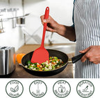 E-far Silicone Cooking Utensils Set, 25 Piece Kitchen Utensils with Holder, Non Toxic Kitchen Tools Spatula, Turner, Spoon, Ladle for Nonstick Cookware, Heat Resistant & Dishwasher Safe - Red