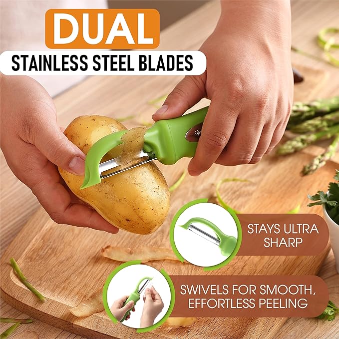 Spring Chef Premium Swivel Vegetable Peeler, Soft Grip Handle and Ultra Sharp Stainless Steel Blades - Perfect Kitchen Peeler For Veggie, Fruit, Potato, Carrot, Apple - Green