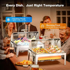 Roll-Top Chafing Dishes for Buffet with Glass Window (9QT) - Rectangular Food-Grade Stainless Steel Chafers for Catering with Rolled Rim Design, for Party, Banquet (1/2 Size Food Pan)