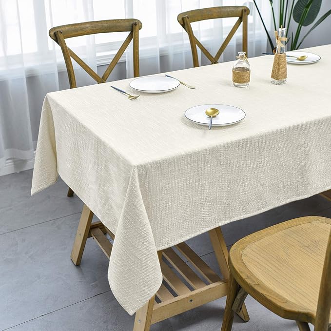 Waterproof Cotton Linen Tablecloths Rectangle Dining Table Cloth, Wipe Clean Indoor & Outdoor Table Cover for Buffet Party and Banquets, Wrinkle Resistant（54"x120"） Beige