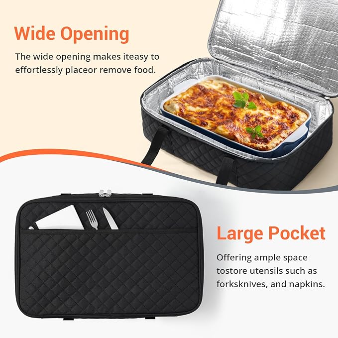 Insulated Casserole Carrier for Hot or Cold Food, Large Insulated Casserole Carrier, Reusable Lunch Box for Men/Women, for Men Adults Work Picnic Hiking Beach Fishing (Black) 17.12" x 11.42"x 4.53"