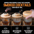 Whiskey Smoker Kit with Torch & 8 Flavors Wood Chips - Old Fashioned Smoker Kit - Bourbon Gifts for Men, Cocktail Smoker kit - USA Oak Smoke Lid (No Butane)