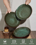 8.75 Inch Large Ceramic Pasta Bowls, 32 Oz Reactive Glaze Stoneware Pasta Serving Bowls Set of 4 for Kitchen, Wide Bowls for Fruit,Pasta,Salad,Soup, Scratch Resistant-Brown and Green