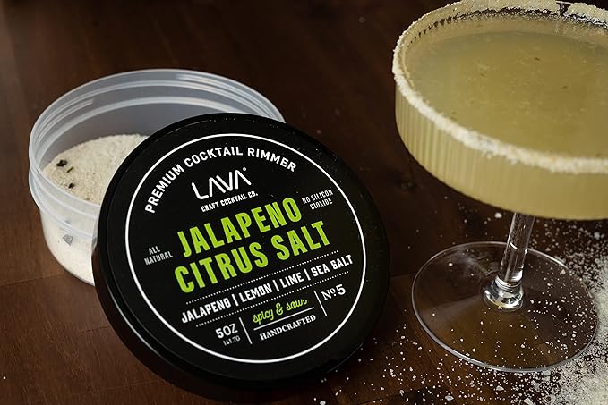 LAVA Premium Jalapeno Citrus Margarita Salt Cocktail Rimmer, All Natural Spicy Margarita Rimmer Salt, Sea Salt Rocks, Real Lime, No Silicon Dioxide, with Easy Screw-On Lid - 6oz