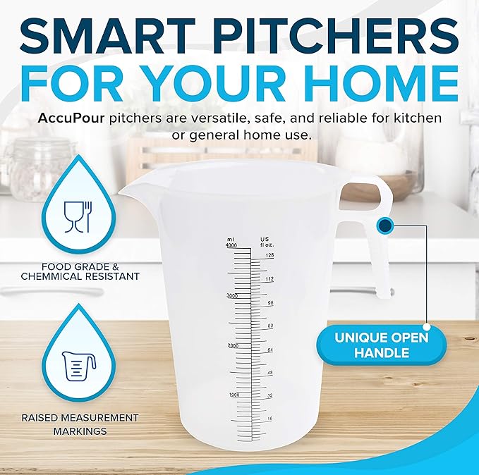 32oz (1 quart) Measuring Pitcher, Plastic, Multipurpose - Great for Chemicals, Oil, Pool and Lawn - Ounce (oz) and Milliliter (mL) Increments (1000 mL)
