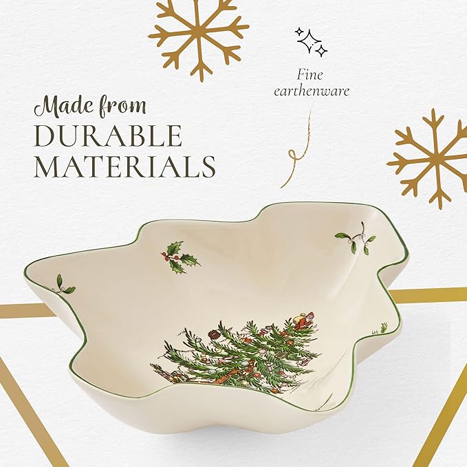 Spode Christmas Tree Serving Dish, 9-inch Tree-Shaped Bowl, Fine Earthenware, Dishwasher Safe, Decorative Christmas Serveware, Festive Tableware, Holiday Entertaining, Christmas Home Décor
