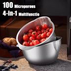 Rice Washer Strainer Bowl, Stainless Steel Washing Bowl for Rinsing Quinoa, Side Drainers Colander for Cleaning Fruits, Vegetables, and Beans - Versatile Kitchen Gadgets