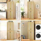Kitchen Pantry Cabinet, 67" Tall Rattan Storage Cabinet with Doors and Adjustable Shelves, Wooden Linen Pantry Cupboard for Small Spaces Laundry Room Bathroom, Food Snack Towels Storage, Oak