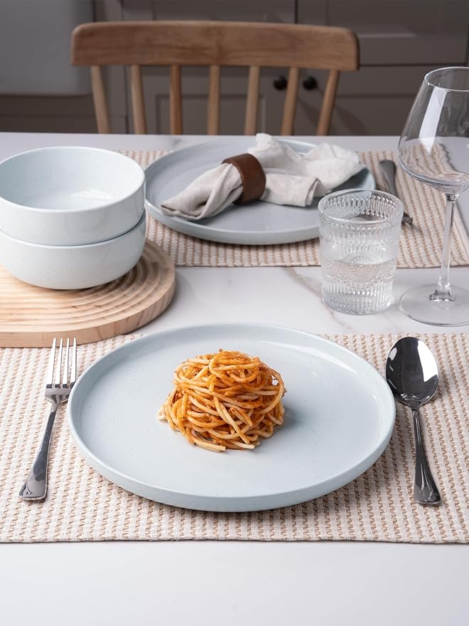 famiware Milkyway Dinner Plates, 10.24 inch Plates for 6, Stoneware Dessert Dish Set for Kitchen, Speckled Handmade Ceramic Plates, Microwave and Dishwasher Safe, Light Grey