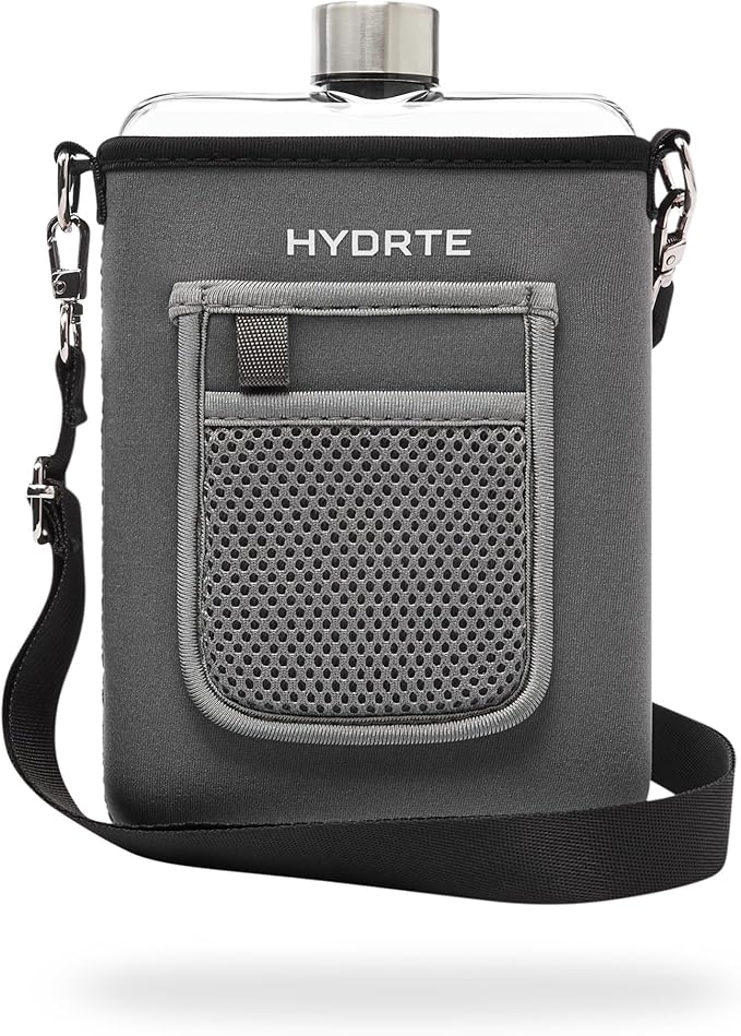 Flat Travel Water Bottle | Leak Proof Slim Flask | BPA Free | 18 oz (Slate Grey)