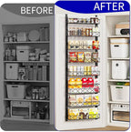 MIAOLI Over the Door Organizer, Black 8-Tier Pantry Door Organizer with Adjustable Basket, Hanging Spice Rack Cabinet Door Shelves, Laundry Room Organization and Storage