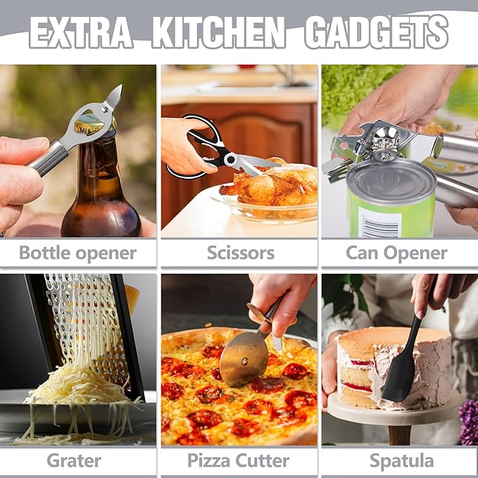 Kitchen Utensils Set- 34PCS Silicone Cooking Utensils with Holder, Umite Chef Heat Resistant Kitchen Utensil Spatula Set for Nonstick Cookware, Black Wooden Handles Kitchen Gadgets Tools Set