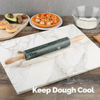 Koville Indian Natural Marble Rolling Pin, Non-Stick Polished Dough Roller, Pasta, Dumpling, Fondant, Pie Crust, Bread, Pizza Dough, Kitchen Baking Pastry Tools with Mat/Scraper(Indian Green)