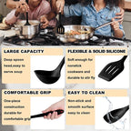 E-far 10 Pieces Silicone Cooking Utensils Set, Heat Resistant Kitchen Utensil Set for Nonstick Cookware, Kitchen Cooking Tools with Spatula, Spoon, Slotted Turner, Non-Toxic & Dishwasher Safe (Black)