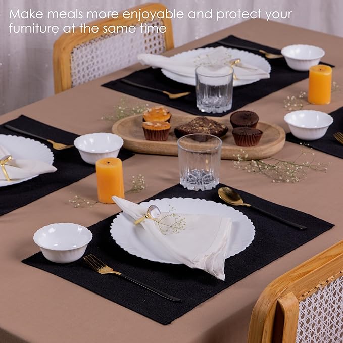 Cloth Placemats Set of 4, Cotton Blend Durable Layered Table Mats, Non-Slip Wrinkle Free Place Mats for Dining Table, Easy to Clean (Black, 13x19 Inch)