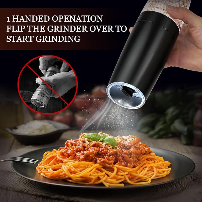 Gravity Electric Salt and Pepper Grinder, Automatic Pepper Mill, USB Rechargeable, Adjustable Coarseness, One-handed Operation, Ceramic Burr, Refillable, Auto Grinders with LED Light