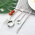 JASHII Flatware Serving Set 24 Piece, Stainless Steel Silverware Set, Pink Silver Cutlery Set, Modern Elegant Tableware Set for Party, Christmas, Dinner (Pink Silver)