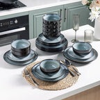 LERATIO Ceramic Dinnerware Sets for 8,Stoneware Plates and Bowls Sets,Handmade Reactive Glaze Dishes Set,Chip Resistant and Scratch Resistant | Oven&Dishwasher & Microwave Safe-Gray White (24PCS)