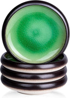 Ceramic Dinner Plates Set of 4, 8 Inch Large Porcelain Pasta and Salad Plates, Stoneware Plate Set for 4, Handmade Round Dishes for Home Decor, Microwave,Oven,and Dishwasher Safe, Green