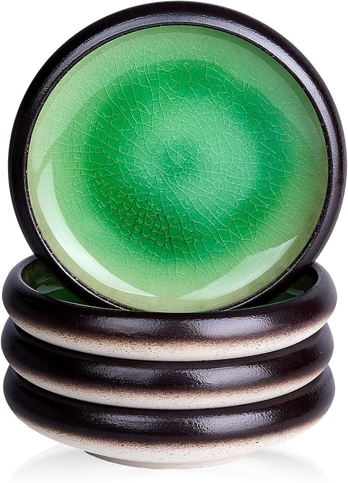 Ceramic Dinner Plates Set of 4, 8 Inch Large Porcelain Pasta and Salad Plates, Stoneware Plate Set for 4, Handmade Round Dishes for Home Decor, Microwave,Oven,and Dishwasher Safe, Green