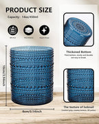 YOUBET 24PCS Plastic Drinking Glasses - 14OZ Blue Hobnail Drinkware Glasses - Vintage Glassware Textured Beaded Cups for Water, Beer, Whiskey, Juice and Various Mixed Drinks