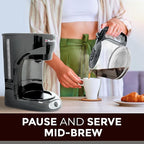 MUELLER HOME 12-Cup Drip Coffee Maker Perfect for Home or Office, Borosilicate Carafe, Auto-Off, Reusable Filter, Anti-Drip, Keep-Warm Function, Clear Water Level Window, Gray