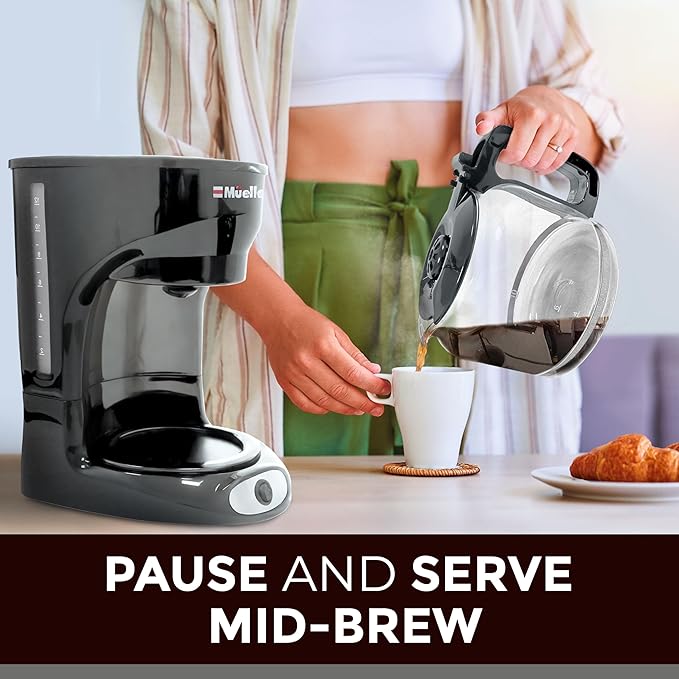 MUELLER HOME 12-Cup Drip Coffee Maker Perfect for Home or Office, Borosilicate Carafe, Auto-Off, Reusable Filter, Anti-Drip, Keep-Warm Function, Clear Water Level Window, Gray
