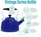 Chantal Tea Kettle, 1.7 QT, Vintage Series, Premium Enamel on Carbon Steel, Whistling, Even Heating & Quick Boil (Cobalt Blue)