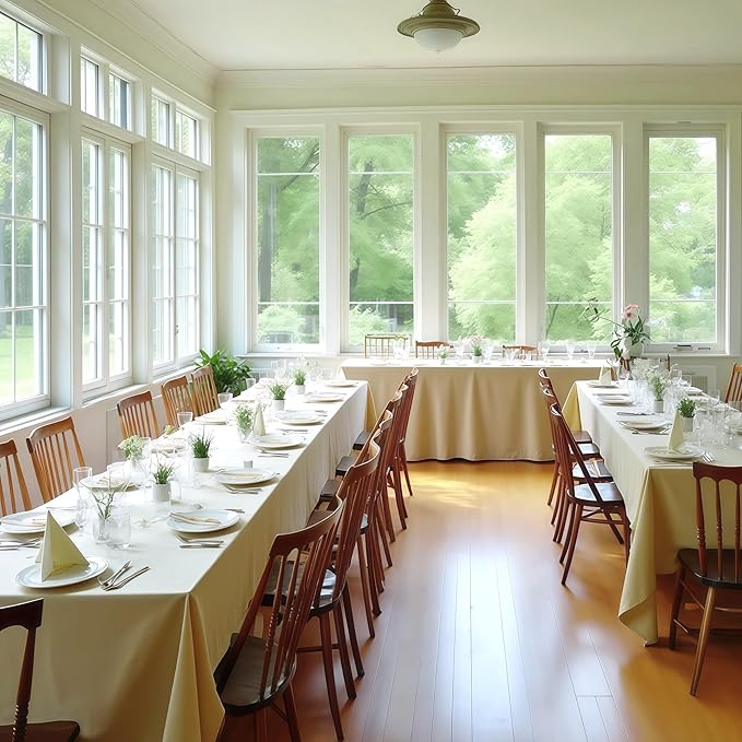 Fitable 8 Pack Rectangle Tablecloths: Stain Resistant Wrinkle Free Circle Table Clothes, Washable Reusable Polyester Table Covers for Wedding Party Birthday Banquet Reception(Ivory, 90x132 Inch)