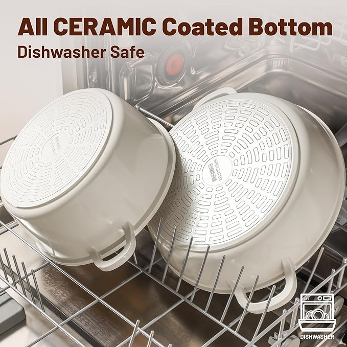 SENSARTE Ceramic Nonstick Cookware Set Non-toxic Healthy Pots and Pans Set Ceramic Coated Kitchen Cooking Set, Free of Intentionally Added PFAS/PTFE, Dishwasher&Oven Safe, Induction Compatible, 15pcs