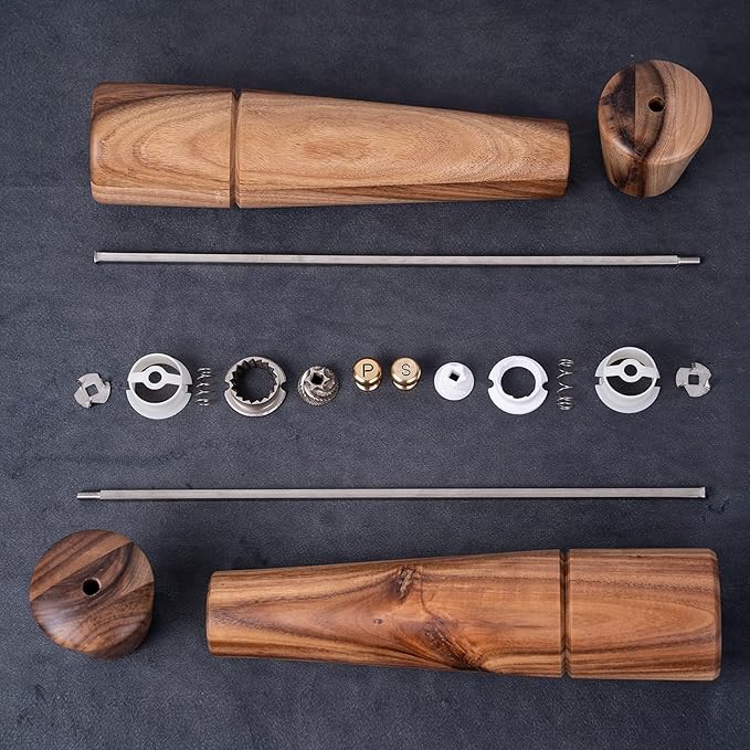 Salt and Pepper Mill Set, Adjustable Ceramic Grinder Salt Mill, Stainless Steel Grinder Pepper Mill, Acacia Wood, 32 cm / 12 inch Height, Bottom Dia 6cm (Tray is NOT Included)