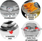 Deep Fryer Pot (°F), 11"/4.4Qt (4.2 L) Extra Large Tempura Frying Pot with Lid, 304 Stainless Steel Fry Pot with Fahrenheit Thermometer and Oil Drip Drain Rack