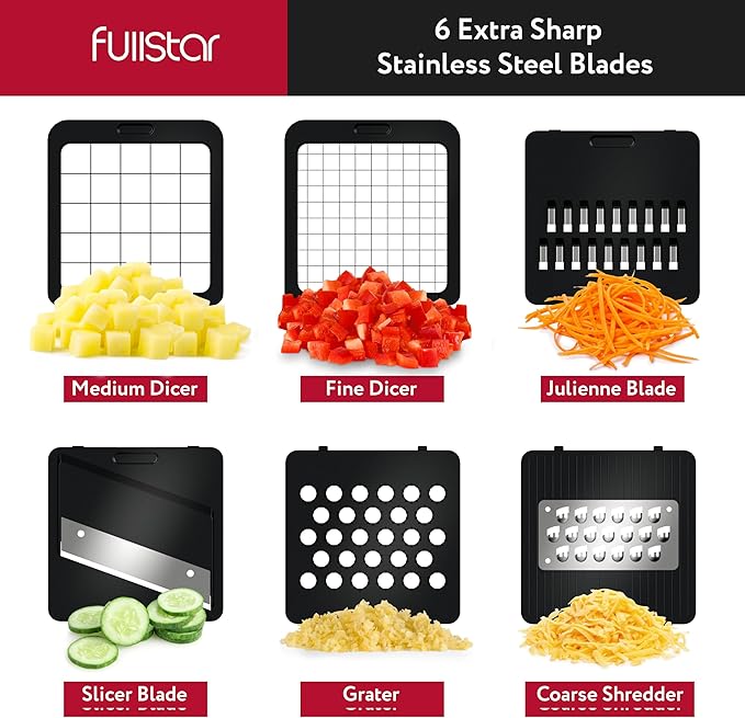Fullstar Mandoline Slicer for Kitchen - Vegetable Chopper, Onion Potato Food Veggie Fruit Slicer and Cutter with Container, Kitchen Gadgets & Accessories, Home Essentials (6-in-1, Full White)