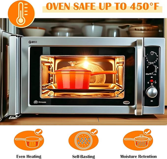 E-far Enameled Cast Iron Sauce Pan, 2 Quart Dutch Oven Saucepan with Lid, Small Sauce Pot for Cooking, Boiling, Healthy & Non Toxic, Induction & Oven Safe, Orange