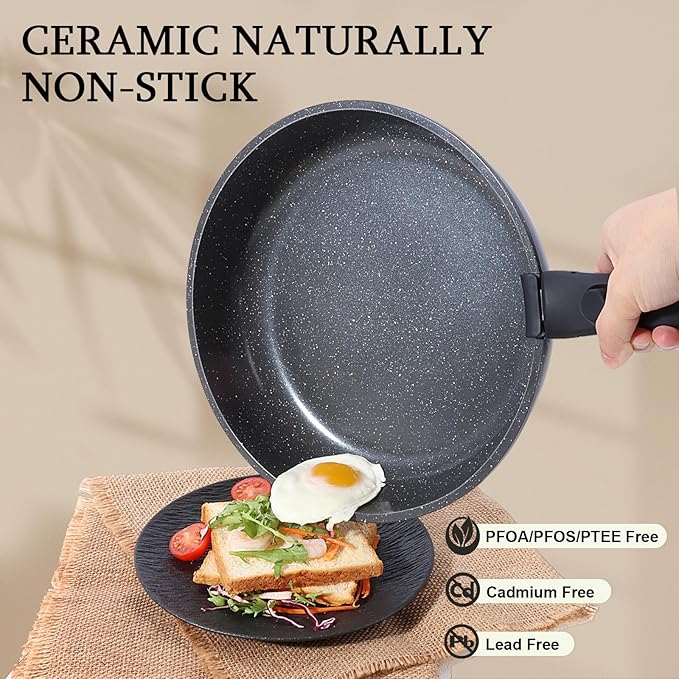 GiPP Ceramic Pots and Pans Set Non Stick, 11 Piece Nonstick Detachable Handle Cookware Sets, Non Toxic Induction Kitchen Pot and Pan with Removable Handle, Healthy RV Cookware, Dishwasher ＆Oven Safe