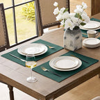 Romanstile Cloth Placemats Set of 8-12 x 18 Inch, Heat Resistant Double Layered Thickened Burlap Christmas Place Mats, Washable Linen Farmhouse Table Mats for Kitchen/Dining/Party/Outdoor, Green