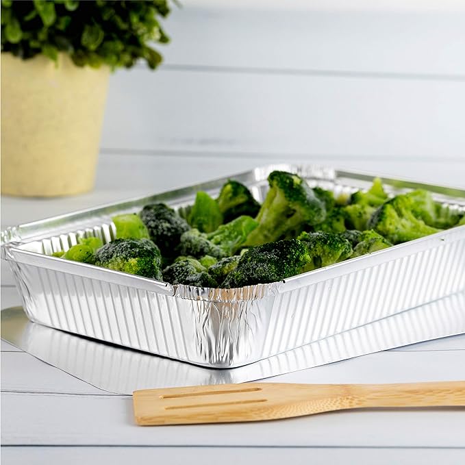 PLASTICPRO Disposable 4 LB Aluminum Takeout Tin Foil Oblong Baking Pans 12'' X 8'' X 2'' Inch With Cardboard Lids Bakeware - Cookware Perfect for Cakes, Lasagna, or Pack of 10 Pans and 10 Lids