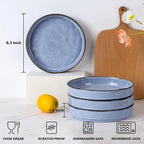 E-far Pasta Bowls Set of 4, 30oz Shallow Salad Bowls for Dinner Serving, 8.25" Stoneware Ceramic Bowl Plates for Noodle Soup, Microwave & Dishwasher Safe, Reactive Glaze, Blue