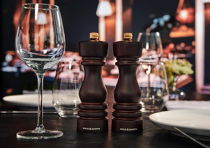 Cole & Mason London Refillable Spice Mill - Kitchen & Home Accessory - Table Salt Grinder - Salt Mill with Ceramic Mechanism - 7", Chocolate Wood